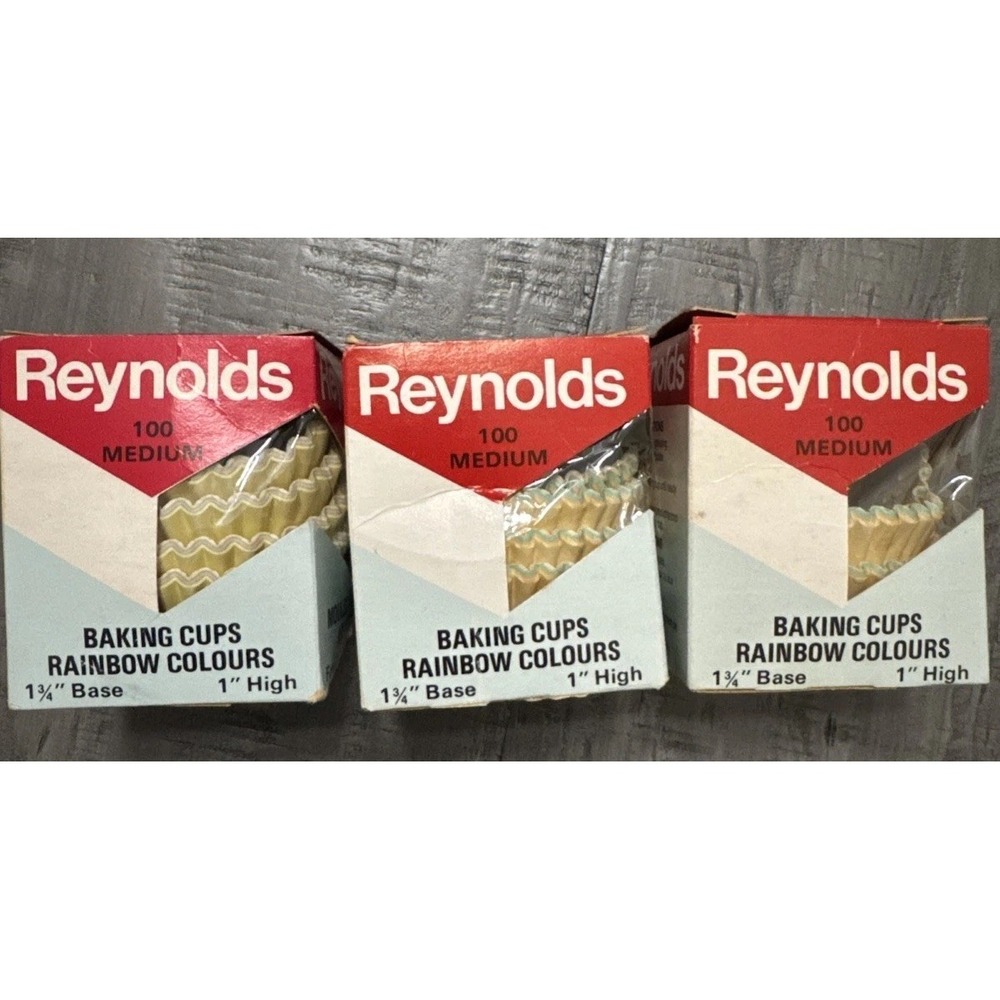 Vintage 80s Reynolds Baking Cups Rainbow Color Made in Canada Set Of Three Boxes